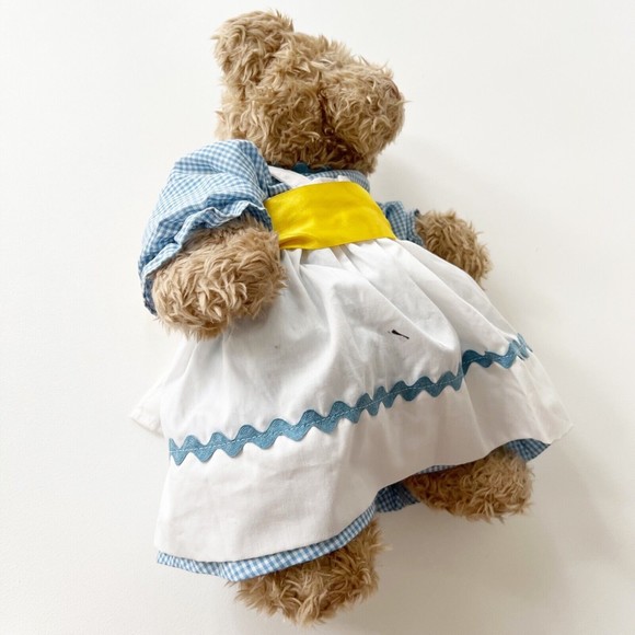 Vtg Build A Bear Teddy Bear 16" Plush Curly Fur Leather Paws Prairie Dress Apron - Picture 3 of 11